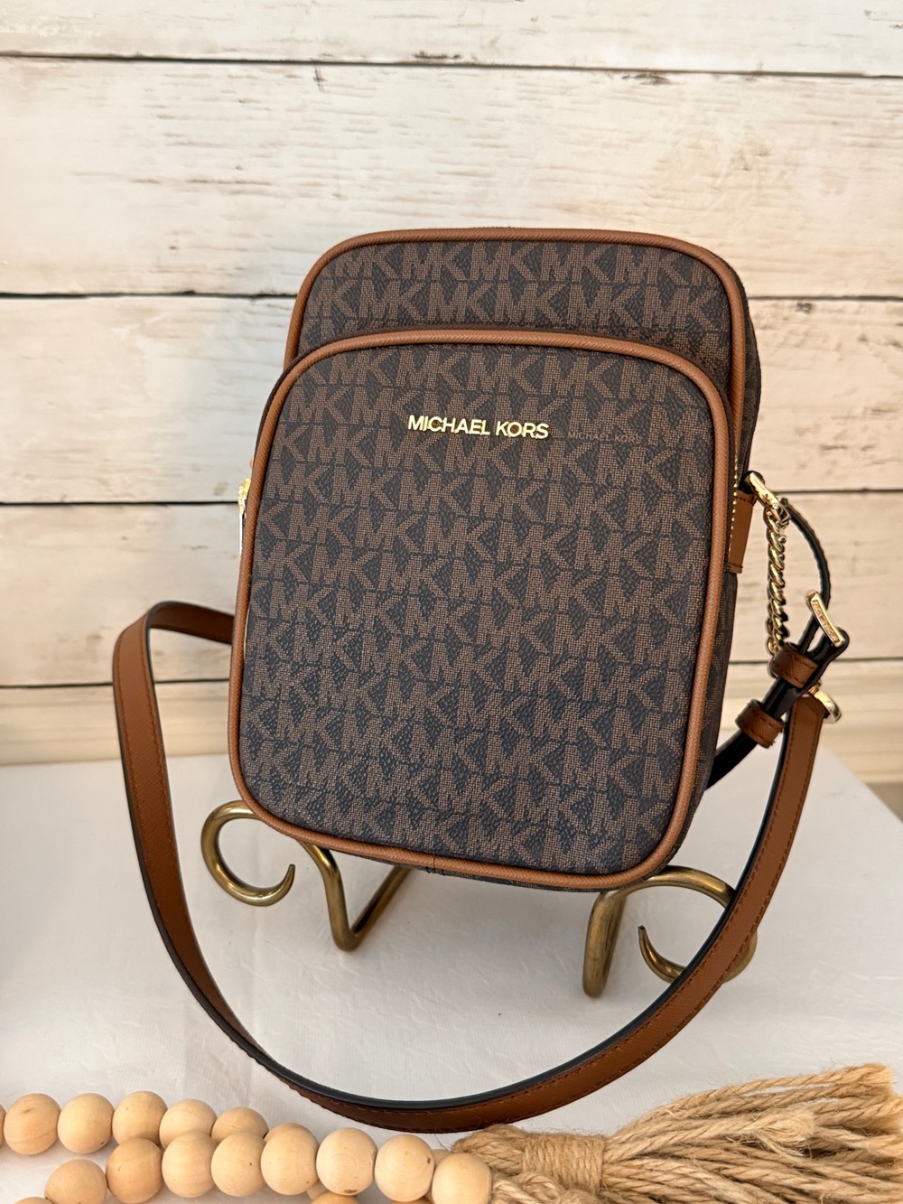 Michael Kors Brown Logo MK Crossbody Messenger Bag